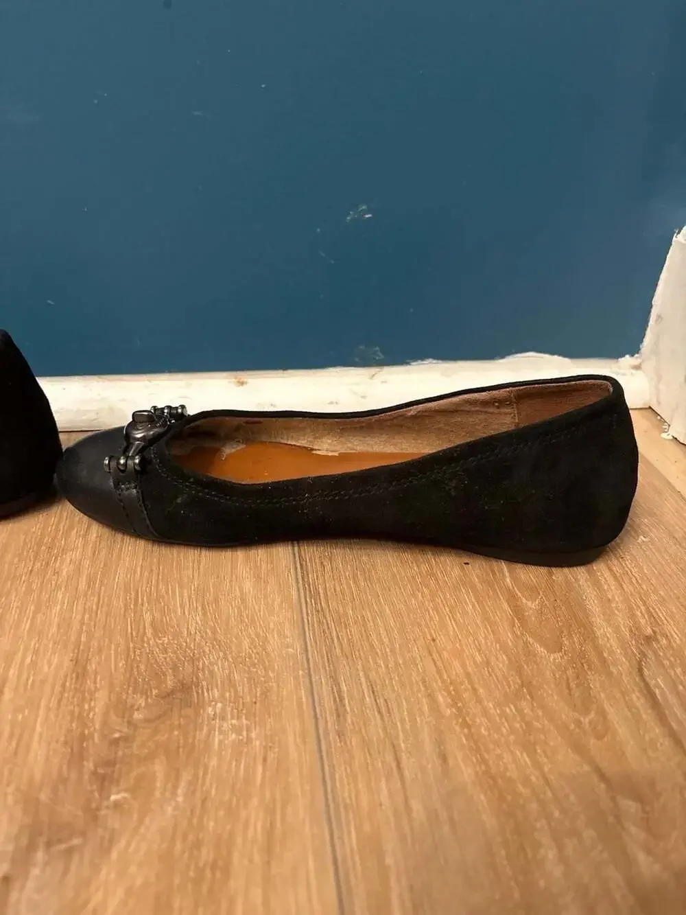 Coach Black Suede and Leather Cap Toe Ballet Flats